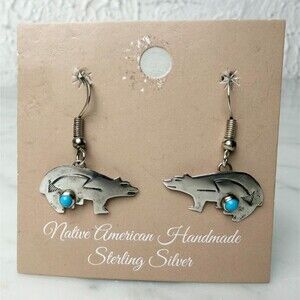 Spirit Bear Sterling & Turquoise Dangle Earrings by Lucille Platero Navajo